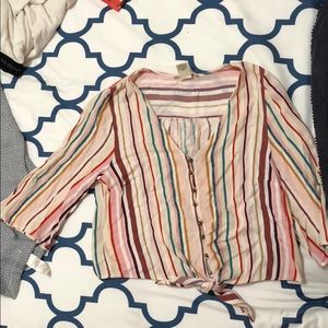 Stripped Crop Multi Color Tie Top